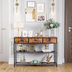 Furologee Entryway Table, 38'' Console Sofa Table with 3 Fabric Drawers, Industrial Entry Way Table with Storage Shelves, Display Shelf for Living Room, Hallway, Entrance, Foyer, Rustic Brown