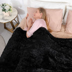 Tuddrom Decorative Extra Soft Faux Fur Throw Blanket 50" x 60",Reversible Fuzzy Long Hair Shaggy Throw Blankets, Fluffy Cozy Plush Fleece Comfy Microfiber Fur Blanket for Couch Sofa Bed, Black
