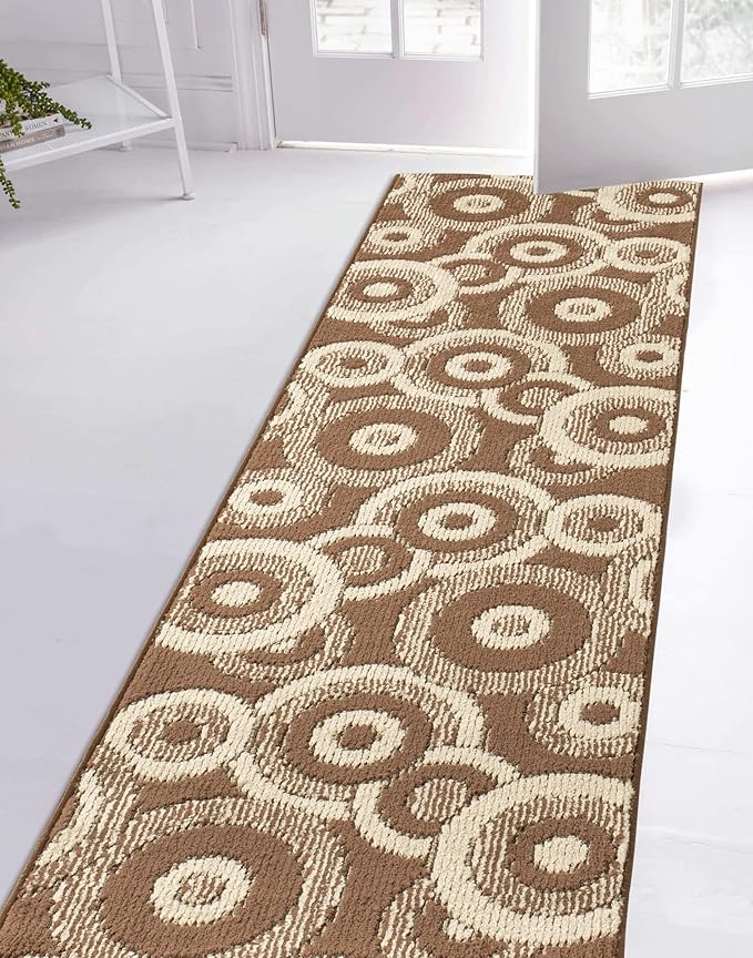 Custom Length Cut to Size Modern Farmhouse Carpet Runner Rug for Hallways, Non Slip Rubber Backed, 31 inch Wide X Customized Length, Geo Brown, 31 inch X 4 feet, Doormat Size