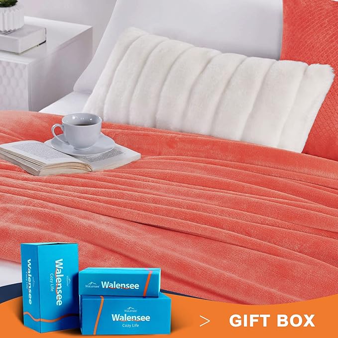 Walensee Fleece Blanket Plush Throw Fuzzy Lightweight (XL-Twin Size 66x90 Coral) Super Soft Microfiber Flannel Blankets for Couch, Bed, Sofa Ultra Luxurious Warm and Cozy for All Seasons