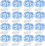 Olafus 16 Pack Blue Fairy Lights Battery Operated, IP68 Waterproof Mini String Light, 7ft Small LED Bottle Light for Wedding Vase Centerpieces Table Decorations Christmas Indoor Party Jars Gift