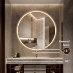 44" Round LED Bathroom Mirror, Wall Mounted Round Backlit Mirror LED Bathroom Vanity Mirror with Lights Fog Free Circle Lighted Mirror with Gold Frame, Smart Light up Mirror 3-Color