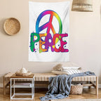 Ambesonne Groovy Tapestry, Peace Text Sign Letters Seventies Musical Historic Revolution Equality Illustration, Wall Hanging for Bedroom Living Room Dorm Decor, 40" X 60", Pink Blue