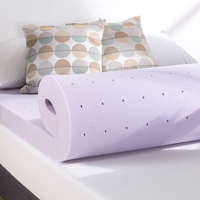 Mellow 4 Inch Ventilated Memory Foam Mattress Topper, Soothing Lavender Infusion, CertiPUR-US Certified, Short Queen
