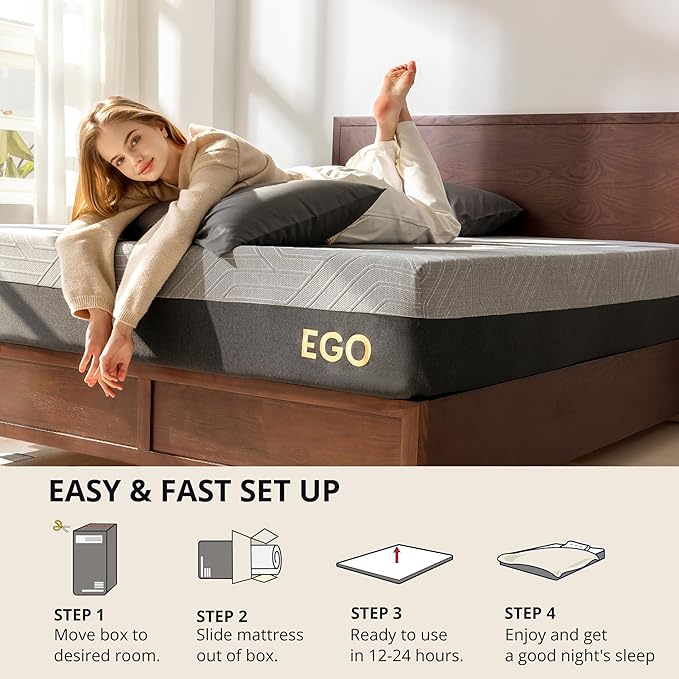 EGOHOME 10 Inch Twin Memory Foam Mattress for Back Pain, Cooling Copper Gel Bed in a Box, Foam Made in USA, CertiPUR-US Certified, Therapeutic Medium Firm, Daybed 38x75x10 Black