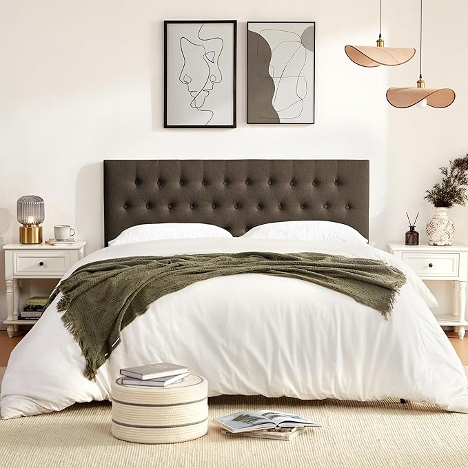 Tufted Upholstered Headboard Twin Size, Solid Wood Head Board with Durable Metal Legs, Adjustable Height Bed headboard from 37” to 51” Fabric Headboard in Modern Button Design, Chocolate