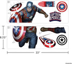 Wall Palz Marvel Captain America Wall Decals - 24" Avengers Removable Vinyl Stickers for Kids Bedroom Playroom Bathroom - Peel and Stick Room Décor
