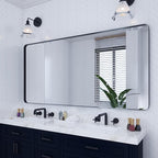 VocalStar Black Metal Framed Bathroom Mirror for Wall, 72 x 36 Inch Large Rounded Rectangle Matte Black Bathroom Vanity Mirror Farmhouse, 1/4-inch Shatterproof Glass | Ultra-Flush Hanging