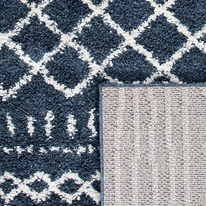 SAFAVIEH Arizona Shag Collection Runner Rug - 2'3" x 6' Runner, Slate Blue & Ivory, Moroccan Design, Non-Shedding, 1.6-inch Thick, Ideal for High Traffic Areas in Living Room, Bedroom (ASG741L-26)