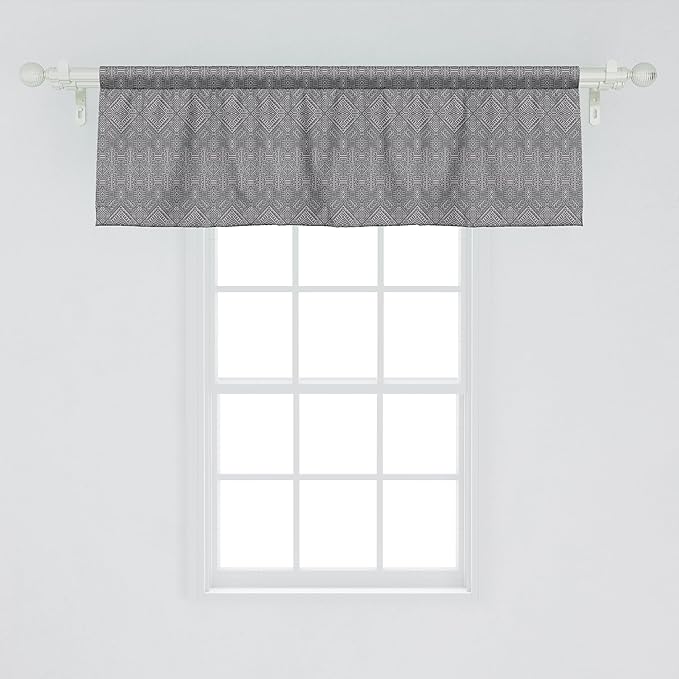 Ambesonne Aztec Window Valance, Pattern of Symmetric Tribal Inspired Streaks and Motifs in Greyscale Tones, Curtain Valance for Kitchen Bedroom Decor with Rod Pocket, 42" x 18", Pale Grey and Dimgray