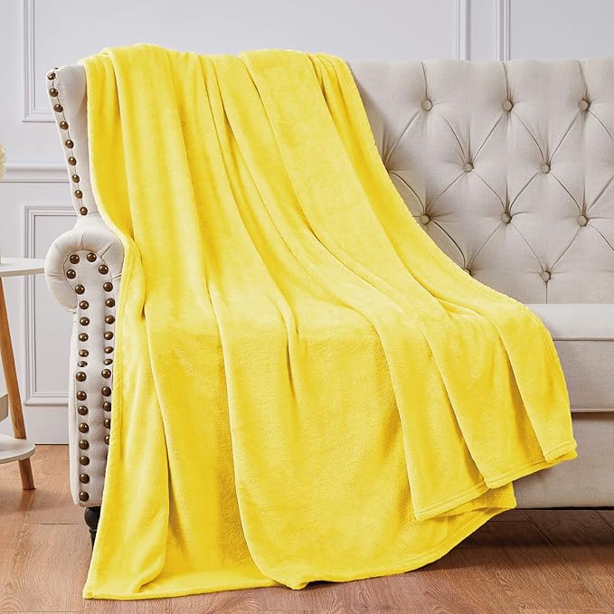 Walensee Fleece Blanket Plush Throw Fuzzy Lightweight (Throw Size 50x60 Bright Yellow) Super Soft Microfiber Flannel Blankets for Couch, Bed, Sofa Ultra Luxurious Warm and Cozy for All Seasons