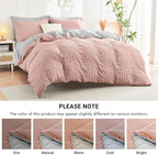 HYMOKEGE Rose Gold/Light Grey King Size Comforter Set Seersucker 7 Pieces, All Season Luxury Bed in a Bag for Bedroom, Bedding Set with Comforter, Sheets, Pillowcases & Shams