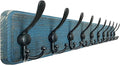 Dseap Coat Rack Wall - Heavy-Duty 38-1/4" Long, with Reinforced 10 Custom Tri-Hooks, Solid Wood Wall Hanger for Coats Hat Jackets - Rustic Farmhouse Entryway Hallway Storage, Weathered Blue & Black