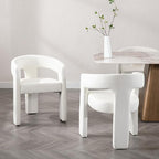 Modern Barrel Dining Chair, PU Leather Upholstered Accent Side Chair with Arms Comfy Makeup Vanity Chair, Dining Living Room Kitchen Chair, White