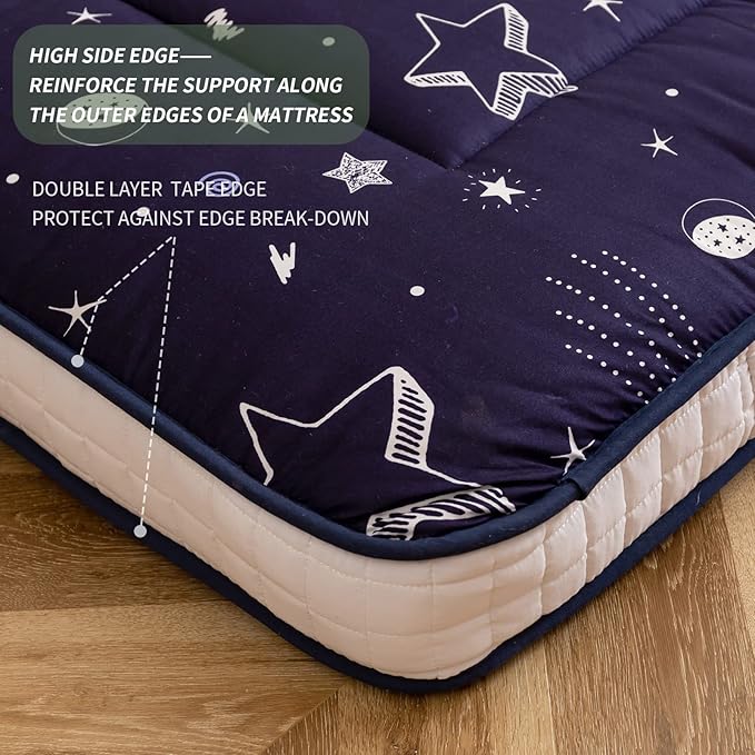MAXYOYO Navy Star Futon Mattress, Padded Japanese Floor Mattress Quilted Bed Mattress Topper, Extra Thick Folding Sleeping Pad Breathable Floor Lounger Guest Bed for Camping Couch, Queen
