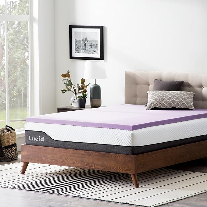 LUCID 2 Inch Lavender Infused Memory Foam Mattress Topper, Twin Size – Ventilated Design – Pressure Relieving Bed Topper - Mattress Pad – CertiPur Certified