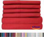 Sweet Home Collection 6 Piece 1500 Supreme Collection Brushed Microfiber Deep Pocket Sheet Set-2 Extra Pillow Cases, Great Value, Split King, Samba Red