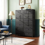 WLIVE Storage Organizer Unit with 13 Fabric Bins, Storage Drawers Organizer with Steel Frame, Tall Storage Tower Organizaton for Living Room, Hallway, Office, Charcoal Black Wood Grain Print