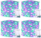 JMEXSUSS 4 Pack 50 LED Purple and Green Fairy Lights Battery Operated, 16ft String Fairy Lights for Tree Party Holiday Decor