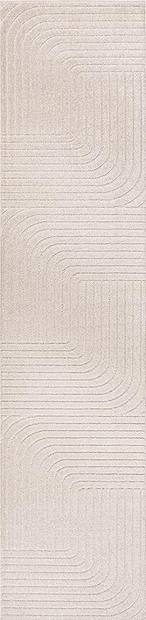 Eyely NCS101A-28 Scandinavian Odense Minimalist Angle Geometric Indoor Runner Rug, Modern, Contemporary, Coastal, Bohemian, Bedroom, Kitchen, Living Room, Non Shedding, Ivory/Cream, 2' x 8'