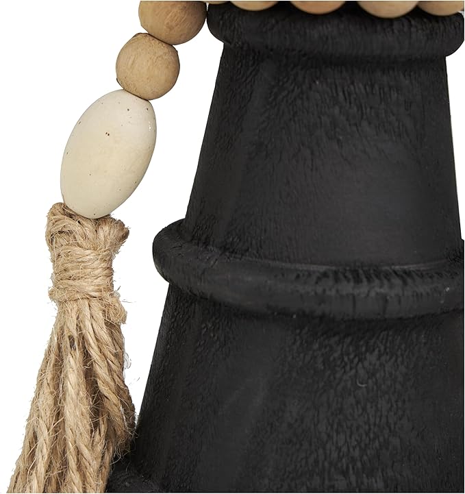 Deco 79 Wood Handmade Decorative Candle Holder Textured Matte Candle Stand with Beaded Garland Accent, Set of 2 Candlestick Holder 10", 8" H, Black