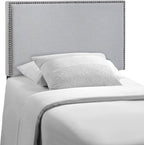 Modway Region Linen Fabric Upholstered Twin Headboard in Gray with Nailhead Trim