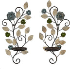 Wall Sconces Candle Holder Set of 2, Antique Multi-Color Leaf Branch Wall Mount Hanging Metal Wall Candle Holder Candle Sconce for Living Room Dining Room