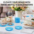 Glass Candle Holders, GOH DODD Set of 8 Crystal Pillar Plates Modern Coasters for Drinks, Centerpiece, Home Decor, Kitchen, Living Room, Patio, Wedding, Halloween, Christmas, Party, Clear Blue