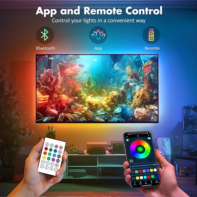 Maylit ICRGB TV LED Backlight, App Control Lights for 37-70in Monitor, Music Sync Color Changing Strip Lights for Home Decor, USB Powered Gaming Accessories for Bedroom Room Decor