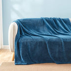 NEWCOSPLAY Super Soft King Blanket Navy Blue Premium Silky Flannel Fleece Leaves Pattern Lightweight Bed Blanket All Season Use (Navy Blue, King(90"x110"))