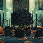 30 PCS Fake Black Roses, Artificial Flowers Bulk Halloween Decorations Realistic Silk Faux Roses with Stems for Gothic Wedding Party Decor, Bridal Bouquets DIY Floral Arrangement Home Decor