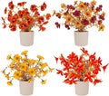 Fake Potted Plants 4pcs, Artificial Fall Flowers with Vase, Autumn Harvest Decoration for Home Indoor Outdoor, Table Plants Farmhouse Decor for Kitchen, Bedroom, Living Room, Bathroom