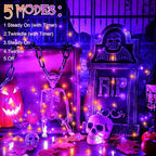 Purple Orange Halloween Timer Fairy Lights Battery Operated 4 Pack 16.4Ft 50 LED Black Wire Twinkle Lights with Timer 5 Modes for Halloween Indoor Outdoor Party Decoration