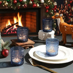 12 Pack Blue Votive Candles Holders - 2x2.5in Vintage Glass Votives Tealight Candle Holders for Table Centerpieces, Tea Light Candle Holder Decor for Wedding Bridal Shower Party