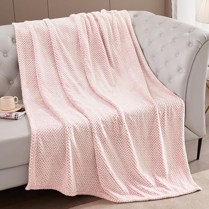 Exclusivo Mezcla Fleece Bed Blanket King Size, Super Soft and Warm Blankets for Couch, Sofa and Bed Waffle Textured, Cozy, Fuzzy and Lightweight (Mixed Pink, 90x104 Inches)