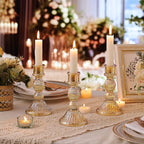 DARJEN Gold Candlestick Holders Set of 4 - Vertical Stripe Glass Candle Holders for Candlesticks and Taper Candles, Taper Candle Holder for Wedding, Party, Home Decor & Table Centerpieces