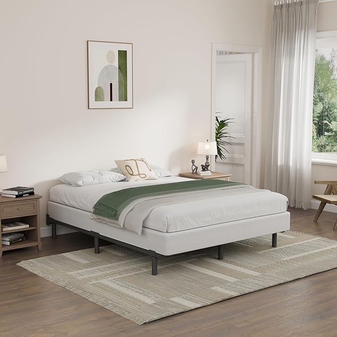 Queen Size Box Spring and Cover Set, 9 Inch High Profile Metal BoxSpring, Heavy Duty Structure Mattress Foundation, Noise Free, Non-Slip, Easy Assembly