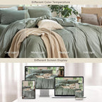 MooMee Bedding Duvet Cover Set 100% Washed Cotton Linen Like Textured Breathable Durable Soft Comfy (Heathered Green, Super King 108"x98")