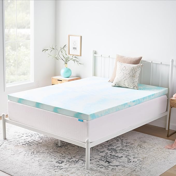 Linenspa 3 Inch Gel Swirl Memory Foam Mattress Topper – Cooling Gel Infused – Pressure Relieving Bed Topper - Mattress Pad – CertiPUR Certified - Queen Size