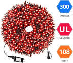 105FT 300LEDs Christmas Lights Outdoor Indoor 8 Modes for Christmas Tree Party Decoration, 100% UL Listed (Red, 105 FT)