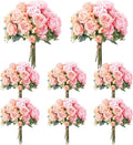 Geosar 8 Bundles Artificial Peonies Flowers Fake Silk Peony Bouquet Faux Peonies Flowers Bulk for Decoration Vase Floral Arrangements Wedding Party Table (Peach Pink,Light Pink)