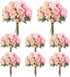 Geosar 8 Bundles Artificial Peonies Flowers Fake Silk Peony Bouquet Faux Peonies Flowers Bulk for Decoration Vase Floral Arrangements Wedding Party Table (Peach Pink,Light Pink)