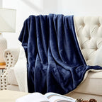 Walensee Sherpa Fleece Blanket (Throw Size 50”x60” Navy) Plush Throw Fuzzy Super Soft Reversible Microfiber Flannel Blankets for Couch, Bed, Sofa Ultra Luxurious Warm and Cozy for All Seasons