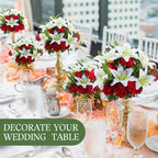 Hotop 20 Pcs Artificial Flowers Velvet Realistic Roses and Latex Lilies Flowers Bouquet Decorations Arrangements for Home Table Centerpieces Independence Day(White, Red)