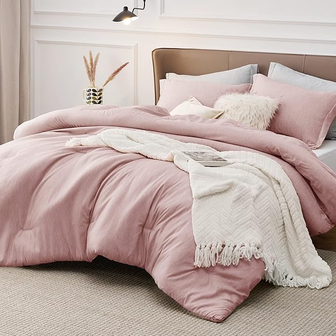 Bedsure King Size Comforter Set - Pink Soft Bedding for All Seasons, Cationic Dyed Bed Set, 3 Pieces, 1 King Size Comforter (104"x90") and 2 Pillow Shams (20"x36"+2")