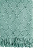 BOURINA Dark Cyan Throw Blanket 50x60 Inches Throw Textured Solid Soft Sofa Couch Decorative Knit Blanket