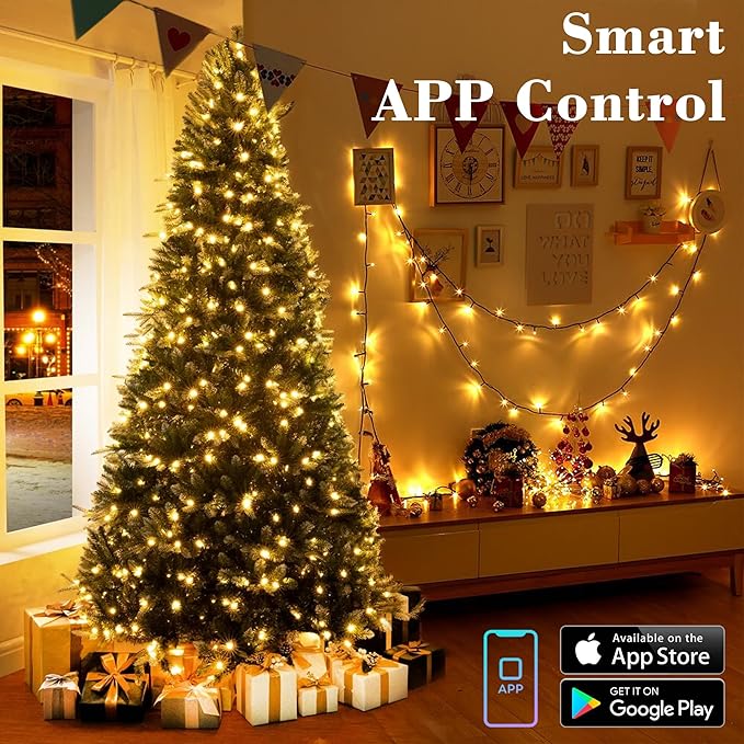 BrizLabs Color Changing Smart Christmas Lights, 115ft 300 LED App & Voice Control Christmas String Lights, Warm White Multicolor Mini Light, Dimmable Xmas Light Music Sync for Holiday Party Tree Decor