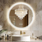 30''x30'' Lighted Mirrors for Bathroom Wall Backlit + Front Lit, Round LED Bathroom Mirror Frameless with Lights Anti Fog, Dimmable, 3 Colors,Tempered Glass, Shatter-Proof