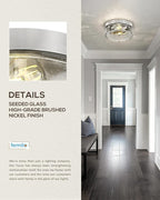 FEMILA Brushed Nickel Flush Mount Ceiling Light, 12" Bedroom Ceiling Light, Seeded Glass, E26 Base, 4FTJ22-F BN