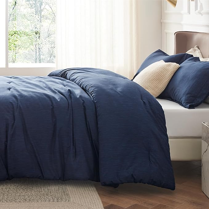 Bedsure California King Comforter Set - Navy Soft Bedding for All Seasons, Cationic Dyed Bed Set, 3 Pieces, 1 California King Size Comforter (104"x96") and 2 Pillow Shams (20"x36"+2")